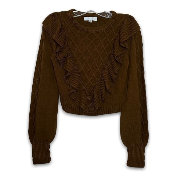 LOUNA Ruffle Trim Lattice V Front Long Puff Sleeve Dark Academia Sweater Size XS - Picture 3 of 8